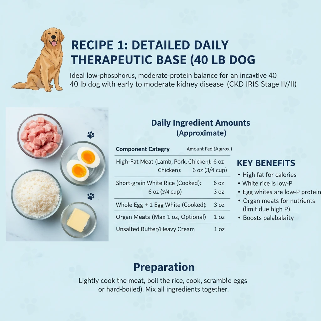 Vet Approved Homemade Dog Food Recipes for Kidney Disease 4 Recipe 1 Detailed Daily Therapeutic Base 40 lb Dog
